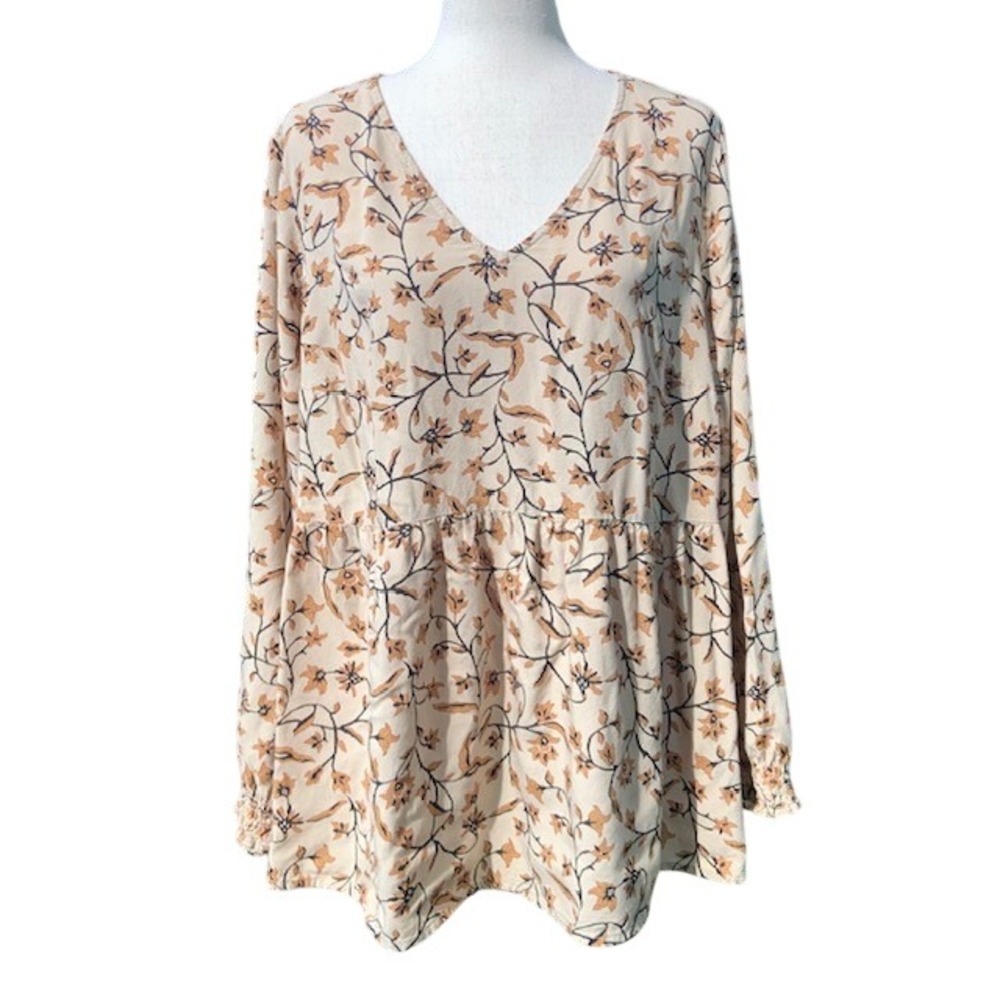 Boho Floral Prairie Tunic Top 16 Beige Cottagecore Earthy Lagenlook Neutral